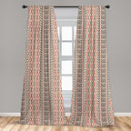 Ambesonne Southwestern Window Curtains, Traditional Vertical Borders Inspired by Prehistoric Art Ikat Style, Lightweight Decorative Panels Set of 2 with Rod Pocket, Pair of - 28" x 63", Brown Coral