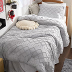 Bedsure Twin Comforter Set - Light Grey Comforter, Boho Tufted Shabby Chic Bedding for Kids, 2 Pieces Vintage Farmhouse Bed Set for All Seasons, Fluffy Soft Bedding with 1 Pillow Sham