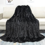 Tuddrom Decorative Extra Soft Faux Fur Blanket Twin Size 70" x78",Reversible Fuzzy Lightweight Long Hair Shaggy Fleece Blanket,Fluffy Cozy Plush Comfy Microfiber Throw Blanket for Couch Sofa Bed,Black