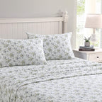 Laura Ashley - Flannel Sheets Twin Size, Anti-Pilling & Wrinkle Resistant Cotton, Touchably Soft for All-Season Comfort - Bed Sheets with Matching Pillowcase & Fitted Sheet (Le Fleur Cottage Blue)