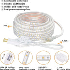 SURNIE LED Rope Lights Outdoor Waterproof Warm White, 50ft Outside Bright Lighting Cuttable Connectable Flexible 110V Cool Clear Flat 3000K, Indoor Deck Patio Christmas Camping Decor, Not Tube Rope