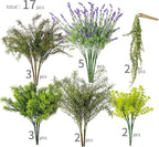 PARTY JOY 17 Bunches Fake Plants Outdoor, Fake Bushes UV Resistant Artificial Flowers Greenery Shrubs Faux Greenery for Outdoor Garden Patio Front Porch Yard Decor