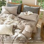MooMee Bedding Duvet Cover Set 100% Washed Cotton Linen Like Textured Breathable Durable Soft Comfy (Heathered Taupe, Queen 90"x90")