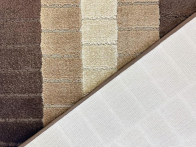 Custom Size Modern Geometric Pattern Carpet Runner Rug for Hallways, Slip Resistant Latex Rubber Backed, 31 inch Wide X Customized Length, Squares Brown, 31 inch X 27 feet