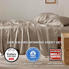 Bedsure Queen Sheet Set, Rayon Derived from Bamboo, Cooling Sheets, Breathable & Soft, Deep Pocket Up to 16 Inches, Hotel Luxury Silky Bedding for Hot Sleepers, Simply Taupe