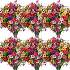 SHareconn 36 Bundles Artificial Flowers for Outdoors, Faux Plants Fake Silk Colorful Daisy Eucalyptus Lavender, UV Resistant for Outside Home Porch Patio Spring Decor, RedRosyPurpleYellowPinkWhite