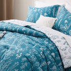 Bedsure King Comforter Set - Teal Blue Bed Set, 3 Pieces Cute Floral Bedding, 1 Soft Reversible Botanical Flowers Comforter and 2 Pillow Shams