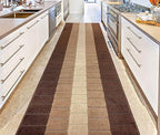 Custom Size Modern Geometric Pattern Carpet Runner Rug for Hallways, Slip Resistant Latex Rubber Backed, 31 inch Wide X Customized Length, Squares Brown, 31 inch X 18 feet