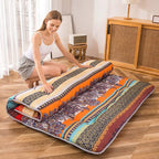 MAXYOYO Bohemian Retro Floor Mattress Vintage Floral Japanese Futon Mattress Roll Up Thicken Sleeping Bed Portable Camping Mattress Floor Lounger Couch Bed Pad, Twin Size