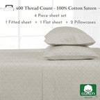 California Design Den Queen Sheet Set - 400 Thread Count Sateen, Natural 100% Cotton Sheet Set Queen Size, Deep Pocket Cooling and Durable Bedding - Taupish-Sage Crosshatch