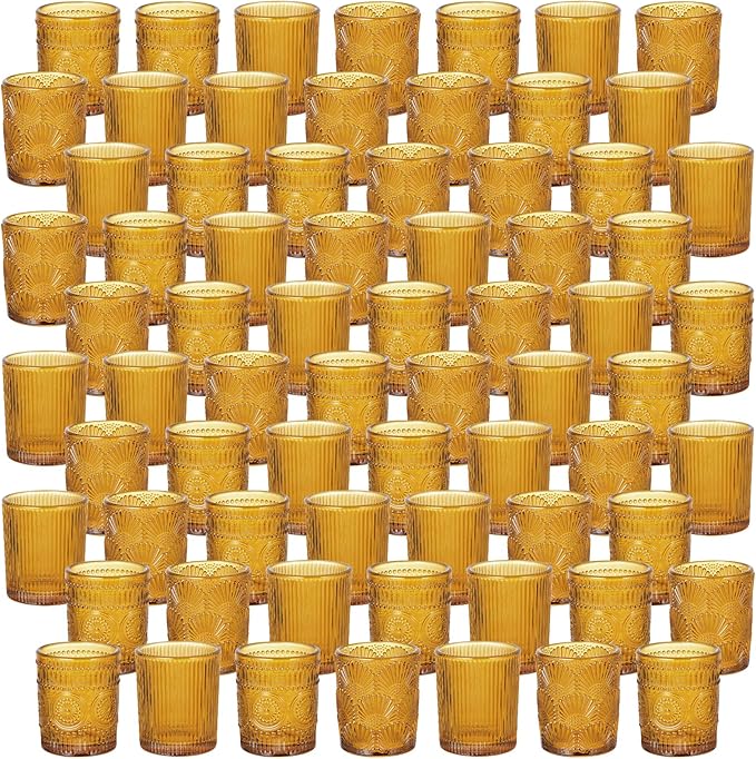 70pcs Assorted Votive Candle Holders - Amber Glass Tea Lights Candle Holder in Bulk, Tealight Candle Holder for Table Centerpiece Wedding Decor Home Decoration