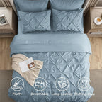 Bedsure California King Comforter Set - Bed in a Bag Cal King Bedding Set 7 PCS, GentleSoft™ Pintuck Bed Set Gift for Family, Pinch Pleat Light Blue Comforter with Sheets, Pillowcases & Shams