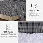 RUVANTI Flannel Sheets Split King Size - 100% Cotton Brushed Split King Bed Sheets Set, Deep Pockets 16 Inches, All Seasons Breathable & Extra Soft, Warm & Cozy, 5 Piece, Grey Plaid