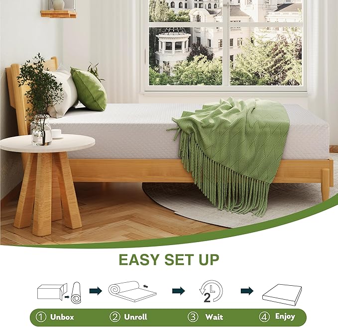 EGOHOME King Size Memory Foam Mattress, 10 Inch Bed Mattress in a Box with Cooling Green Tea Gel, Relieve Pressure with Medium Support, CertiPUR-US Certified, 80''L x 76''W, White