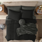 Monbix California King Size Comforter Set - 7 Pieces Bed in a Bag California King, Black Bedding Sets with Comforter, All Seasons Down Alternative Comforter Bed Set with Sheets, Pillowcases & Shams