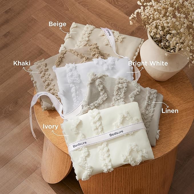 Bedsure Tufted Boho Comforter Set Queen Size - Linen Boho Bed Set, GentleSoft™ 3 Pieces Farmhouse Shabby Chic Embroidery Bedding, Gifts for Woman, Soft Jacquard Queen Comforter for All Seasons