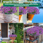 Lnoicy 12 Pcs Artificial Flowers for Outdoor,Plastic Flowers Decoration, UV Resistant Faux Flowers Shrubs, Artificial Plants for Indoor Outside Garden Home Wedding Farmhouse（Purple）