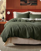 Bedsure Cotton Duvet Cover Set - 100% Cotton Waffle Weave Olive Green Duvet Cover Oversized King Size, GentleSoft™ and Breathable Bedding Set for All Season, 3 Pieces, 120"x98"