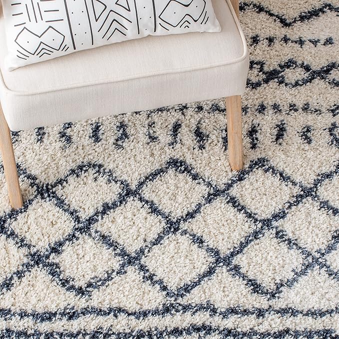 SAFAVIEH Arizona Shag Collection Area Rug - 6'7" x 9'2", Ivory & Slate, Moroccan Design, Non-Shedding & Easy Care, 1.6-inch Thick Ideal for High Traffic Areas in Living Room, Bedroom (ASG741M)