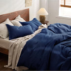 Bedsure Cotton Duvet Cover Set - 100% Cotton Waffle Weave Navy Duvet Cover California King, GentleSoft™ and Breathable Cal King Bedding Set for All Season, 3 Pieces, 104"x98"