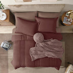 Monbix Queen Comforter Set - 7 Pieces Dark Red Bed in a Bag Queen Bedding Sets with Comforters, All Seasons Down Alternative Comforter Bed Set with Sheets, Pillowcases & Shams
