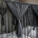 Joyreap 4 Corners Post Canopy Bed Curtain Black- Queen Size Royal Luxurious Cozy Drapes Netting- Elegant Bedroom Decoration Accessories for Adults