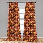 Ambesonne Fall Window Curtains Pack of 2, Happy Autumnal Colors with Birds in Nests Cartoon Illustration Print, Lightweight Set with Rod Pocket, 4 Panels of - 28" x 63", Cinnamon Amber and Orange