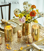 Gold Candle Holder Hurricane Candle Cylinder Vases for Centerpieces Set of 6 for Wedding Table Centerpiece