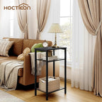 Hoctieon 3 Tier End Table, Telephone Table, Tall Side Table with Storage, Small Nightstand for Small Spaces, Metal Frame, For Living Room, Bedroom, Sofa Couch, Hall, Easy Assembly, Black