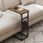 TUTOTAK C Shaped End Table, Side Table for Couch, Sofa Table with Storage Bag, TV Tray for Living Room, Bedroom, Brown TB01BB0822