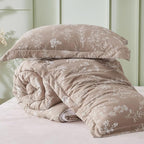 Bedsure Queen Comforter Set - Light Taupe Bed Set, 3 Pieces Cute Floral Bedding, 1 Soft Reversible Botanical Flowers Comforter and 2 Pillow Shams