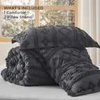 Bedsure Tufted Boho Comforter Set Full Size - Dark Grey Boho Bed Set, GentleSoft™ 3 Pieces Farmhouse Shabby Chic Embroidery Bedding, Gifts for Woman, Soft Jacquard Full Comforter for All Seasons