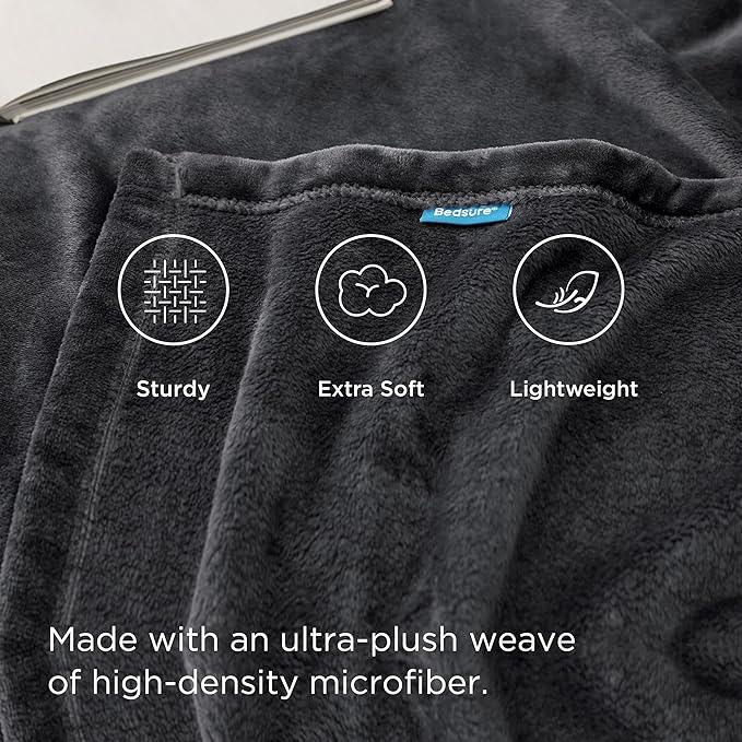 Bedsure Charcoal Fleece Blanket 50x70 Blanket - 300GSM Soft Lightweight Plush Cozy Blankets for Bed, Sofa, Couch, Travel, Camping