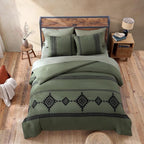 MaiRêve Olive Green Embroidery Comforters Set Queen Size - 7 Pieces, Farmhouse Western Bedding All Season Bed in A Bag Queen, Boho Comforter Set with Sheets, Pillowcases & Shams
