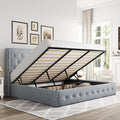 Allewie King Size Lift Up Storage Bed, Button Tufted Headboard with Wingback, Hydraulic Support, No Box Spring Needed, Grey Blue