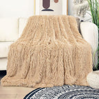 Tuddrom Decorative Extra Soft Faux Fur Blanket Queen Size 80" x 90",Solid Reversible Fuzzy Fluffy Cozy Plush Fleece Comfy Microfiber Fur Blanket for Couch Sofa Bed,Apricot