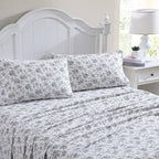 Laura Ashley - Flannel Sheets Full Size, Anti-Pilling & Wrinkle Resistant Cotton, Touchably Soft for All-Season Comfort - Bed Sheets with Matching Pillowcases & Fitted Sheet (Faye Toile Black)