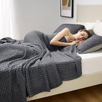 Bedsure Cooling Cotton Waffle Full Size Blanket - Lightweight Breathable Blanket of Rayon Derived from Bamboo for Hot Sleepers, Luxury Throws for Bed, Couch and Sofa, Dark Grey, 80x90 Inches