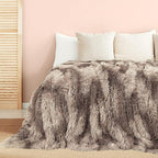 Tuddrom Decorative Extra Soft Faux Fur Throw Blanket,Solid Reversible Fuzzy Lightweight Long Hair Shaggy Blanket,Fluffy Cozy Plush Fleece Comfy Microfiber Fur Blanket for Couch Sofa Bed,Tie Dye Brown