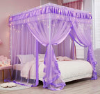 Mengersi Canopy Bed Curtains Queen Size - Bed Canopy Curtains - 4 Opening Canopy for Bed- Cute Princess Bedroom Decoration Gift (Purple, Queen)