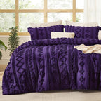 Bedsure Tufted Boho Comforter Set Queen Size - Purple Boho Bed Set, GentleSoft™ 3 Pieces Farmhouse Shabby Chic Embroidery Bedding, Gifts for Woman, Soft Jacquard Queen Comforter for All Seasons