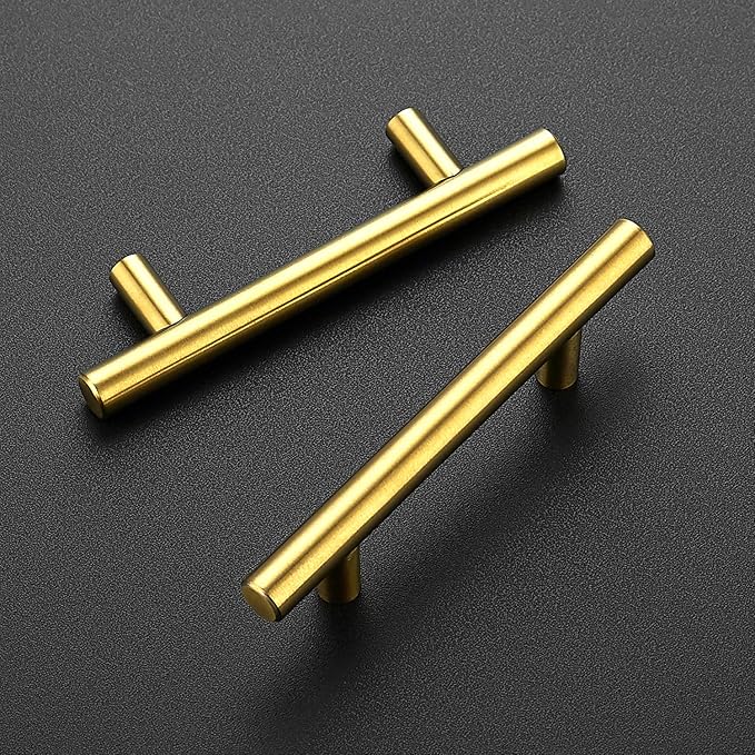 Ravinte 50 Pack 5 Inch Cabinet Pulls Brushed Brass Stainless Steel Kitchen Drawer Pulls Cabinet Handles 5”Length, 3” Hole Center