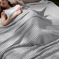 Bedsure Cooling Cotton Waffle Full Size Blanket - Lightweight Breathable Blanket of Rayon Derived from Bamboo for Hot Sleepers, Luxury Throws for Bed, Couch and Sofa, Grey, 80x90 Inches