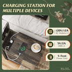 WLIVE End Table with Charging Station, Side Table with USB Ports and Outlets, Narrow Side Table for Small Spaces, Living Room, Couch, Nightstand with Storage, Brown