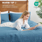 Love's cabin Quilts for Queen Bed Misty Blue Bedspreads Bedding Set - Lightweight Bedspread Comforter - Coin Pattern Bedding Coverlet for All Season - 3 Pieces (1 Quilt, 2 Pillow Shams)