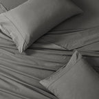LANE LINEN 100% Organic Cotton 3Pc Bed Sheets Twin Size, Classic Percale Weave, Soft & Comfy Fully Elasticized Naturally Cooling Cotton Sheets, Low Pill Machine wash Twin Sheet Set- Charcoal