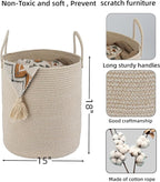 Cotton Rope Laundry Basket Hamper for Clothes Woven Storage Basket for Living Room Bedroom Boho Tall Rope Baskets for Blanket Toys Pillow Towels Baby Nursery Hamper Bin oatmeal
