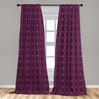 Ambesonne Lattice Window Curtains, Abstract Symmetric Pattern with Geometric Elements in Pink Color Shade, Lightweight Decor 2-Panel Set with Rod Pocket, Pair of - 28" x 63", Brown Magenta