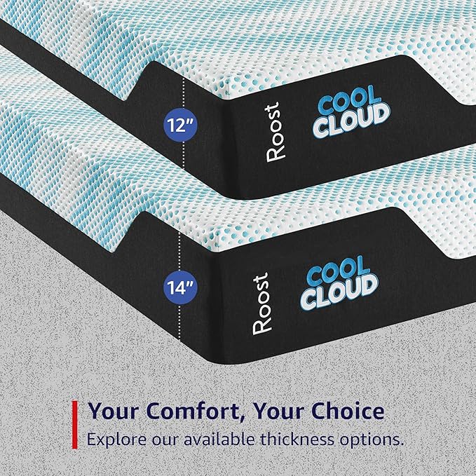 ROOST SLEEP Memory Foam Mattress, 12-Inch Full – Cool Cloud Gel Foam Bed with Plush Support, Pressure Relief & Breathable Comfort – Ideal for All Sleep Positions