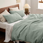 Bedsure Cotton Duvet Cover Queen - 100% Cotton Waffle Weave Sage Green Duvet Cover Queen Size, GentleSoft™ and Breathable Bedding Set for All Season, 3 Pieces, 90"x90"